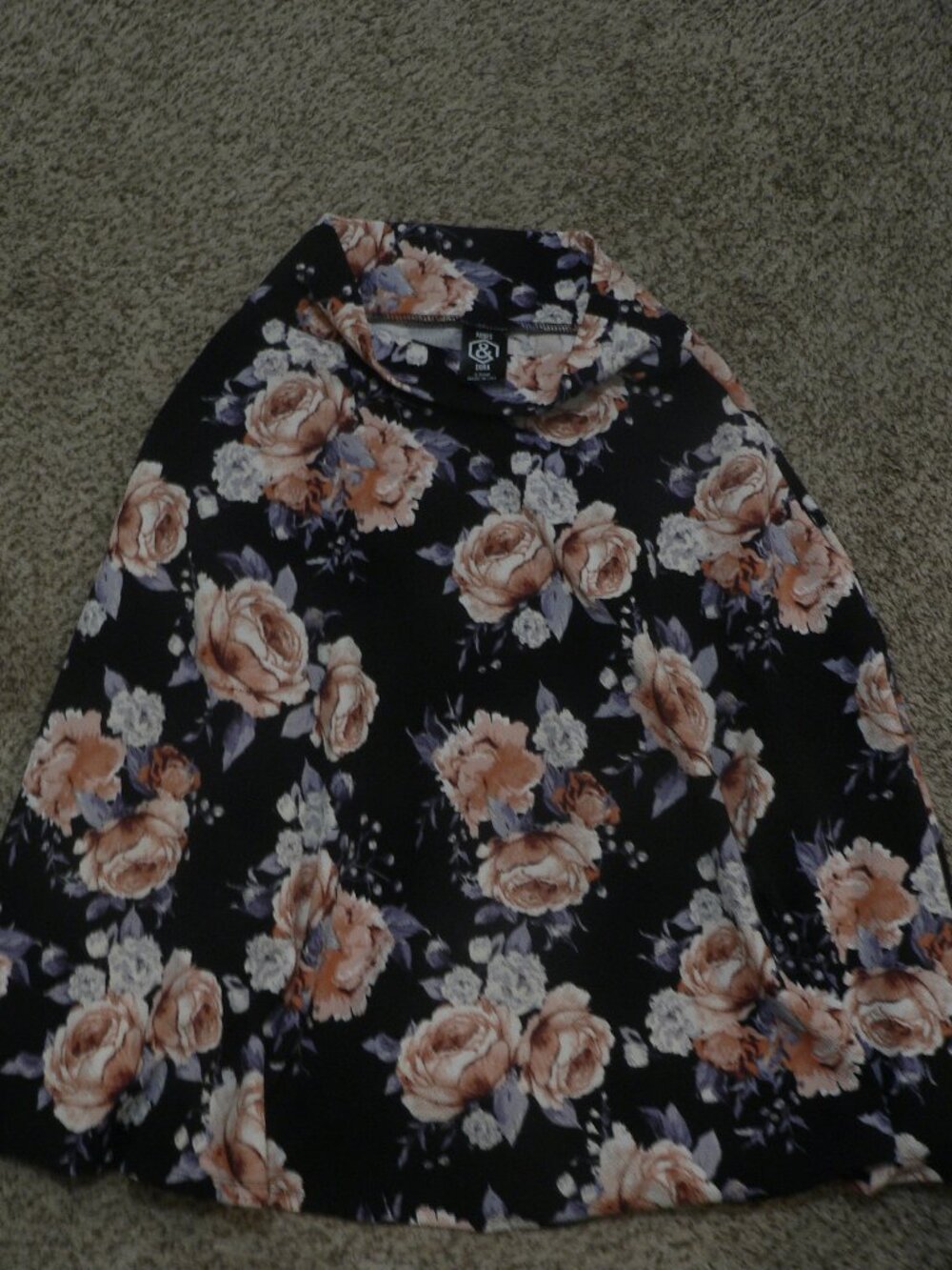 Agnes & Dora Black Floral Flare Midi Skirt with Pockets Size XS